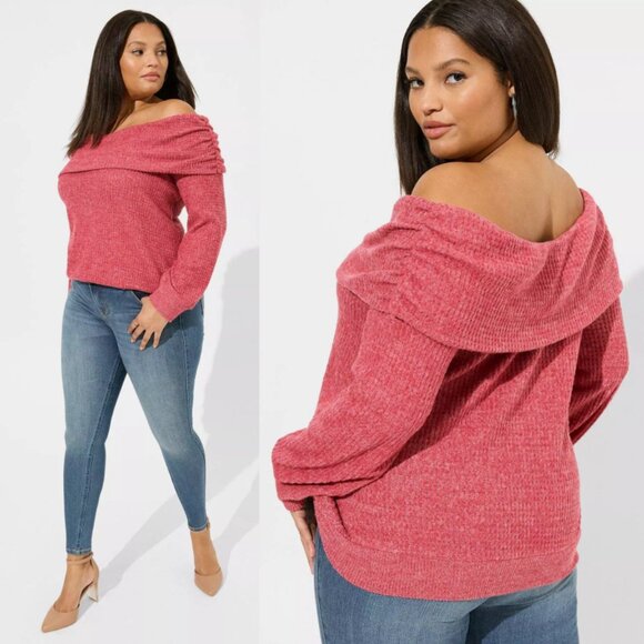 NWT Torrid 3 Brushed Waffle Off Shoulder Long Sleeve Top 3X 22 24 - Picture 1 of 9